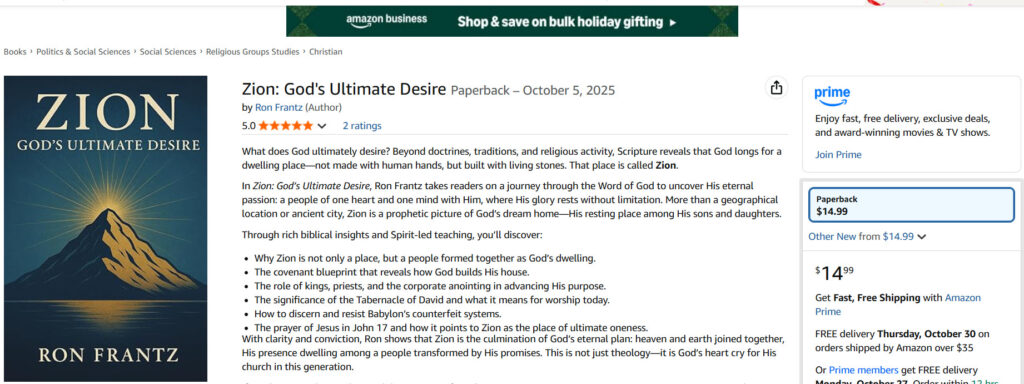 Zion Ron Frantz book on Amazon